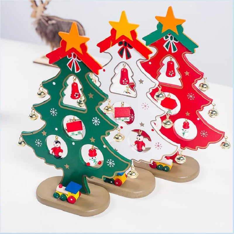 

Christmas Bell Tree Decorations Ornaments Green Wooden DIY Kids Christmas Tree Hanging Ornament For Home Event Party Supplies
