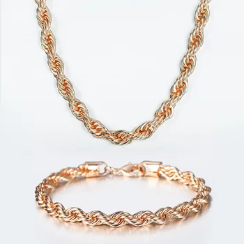 

Jewelry Set 5/6mm 585 Rose Gold Twisted Rope Link Chain Necklace Bracelet Set for Women Men Party Wedding Best Gifts DCS19