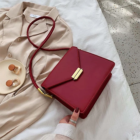 uxury Brand Female Square Bag Fashion New High Quality PU Leather Women's Designer Handbag Lock Shoulder Messenger Bag - Цвет: Красный