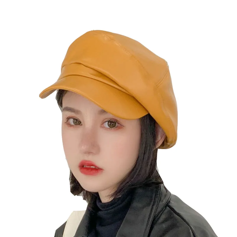 

2019 New Artist Painter Beret Caps Men Women Vintage Flat Leather Octagonal Newsboy Solid Cap Autumn Winter Beanie Bone Hat