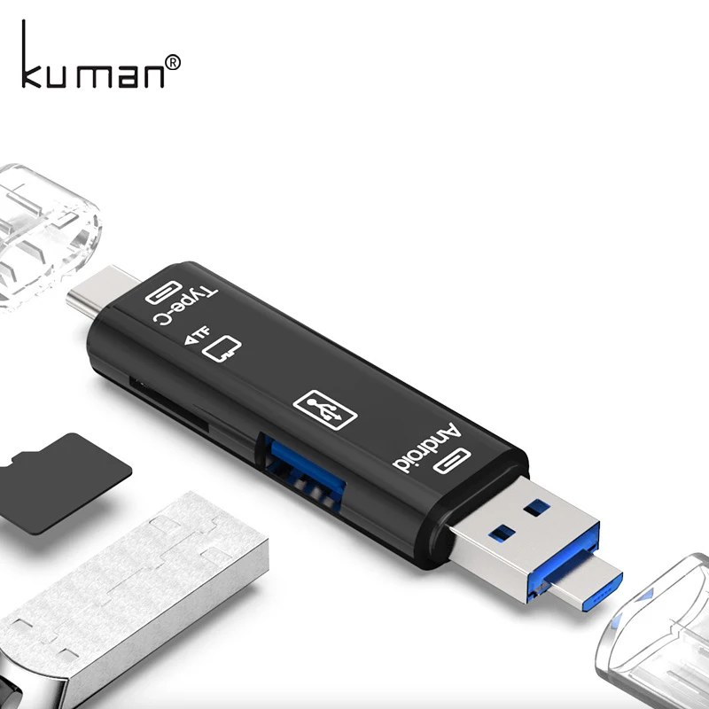Kuman 2,0 OTG кард-ридер USB MicroUSB TypeC интерфейс с Micro SD USB TF слот для карт Y211 флэш-карт памяти для телефона
