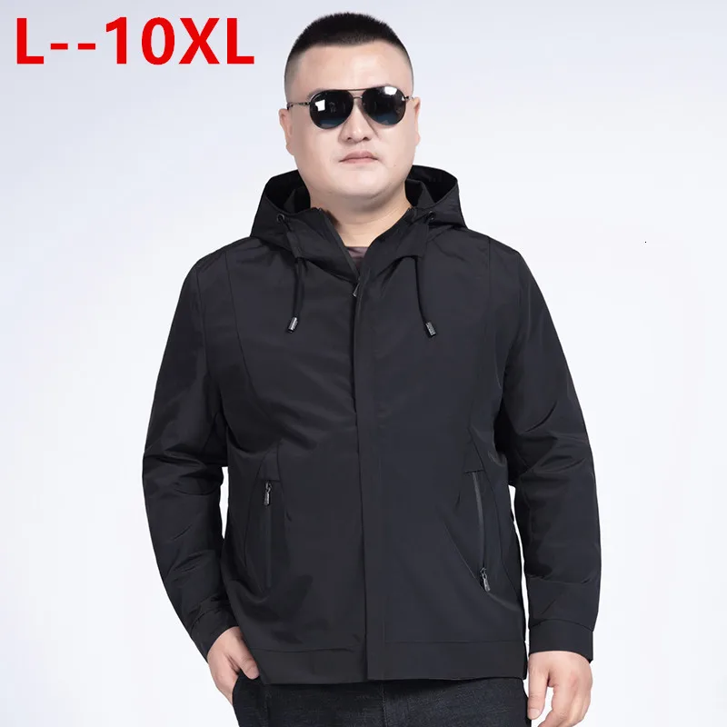 Большие размеры 10XL 8XL 6XL 5XL брендовая мужская куртка черная Повседневная однотонная Свободная куртка-бомбер с капюшоном Трендовое пальто в стиле хип-хоп Уличная одежда - Цвет: Black