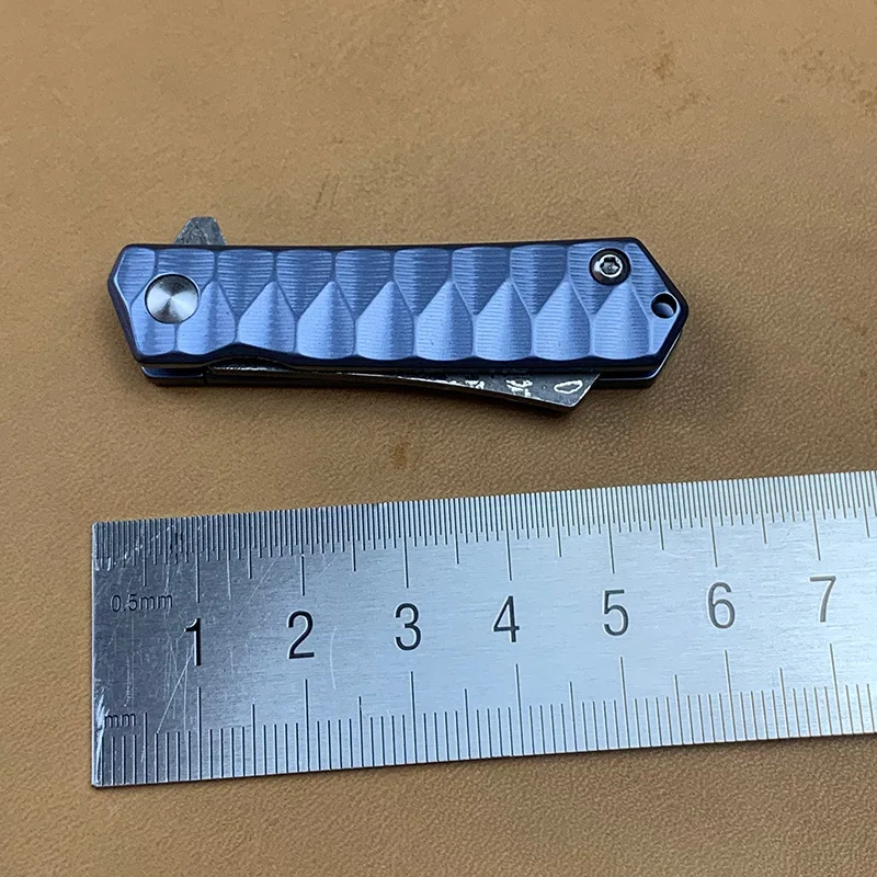 Титановая ручка мини карманный складной нож D2/дамасское Лезвие Открытый EDC Кемпинг Фрукты ножи универсальный инструмент подарок с брелоком