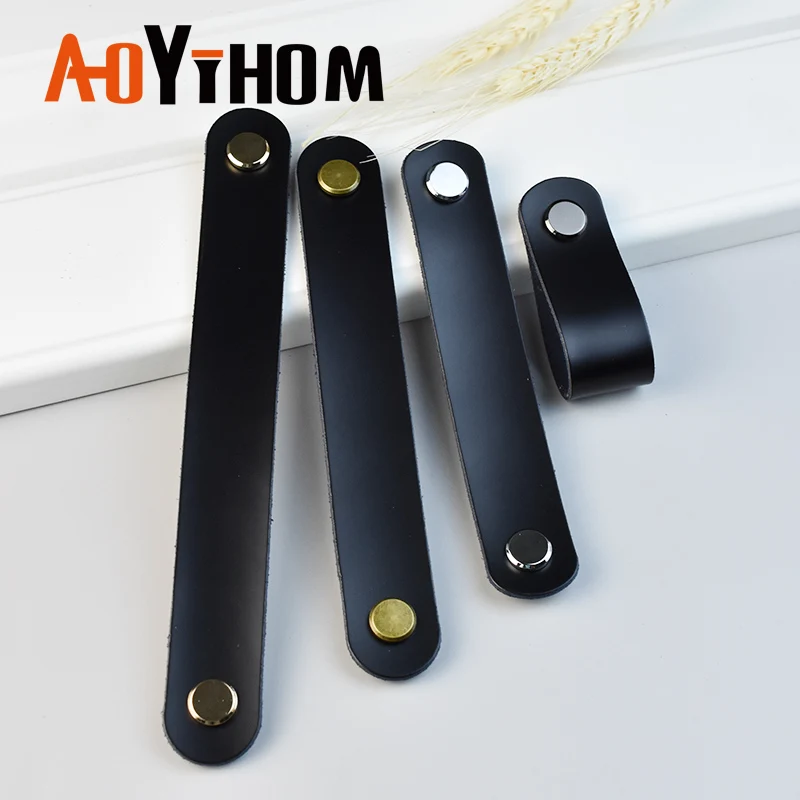 AOYIHOM Black Modern Simple Furniture Kitchen Cabinet Storage Closet Door Handle Leather Shoe Cupboards Drawer Dresser Pull