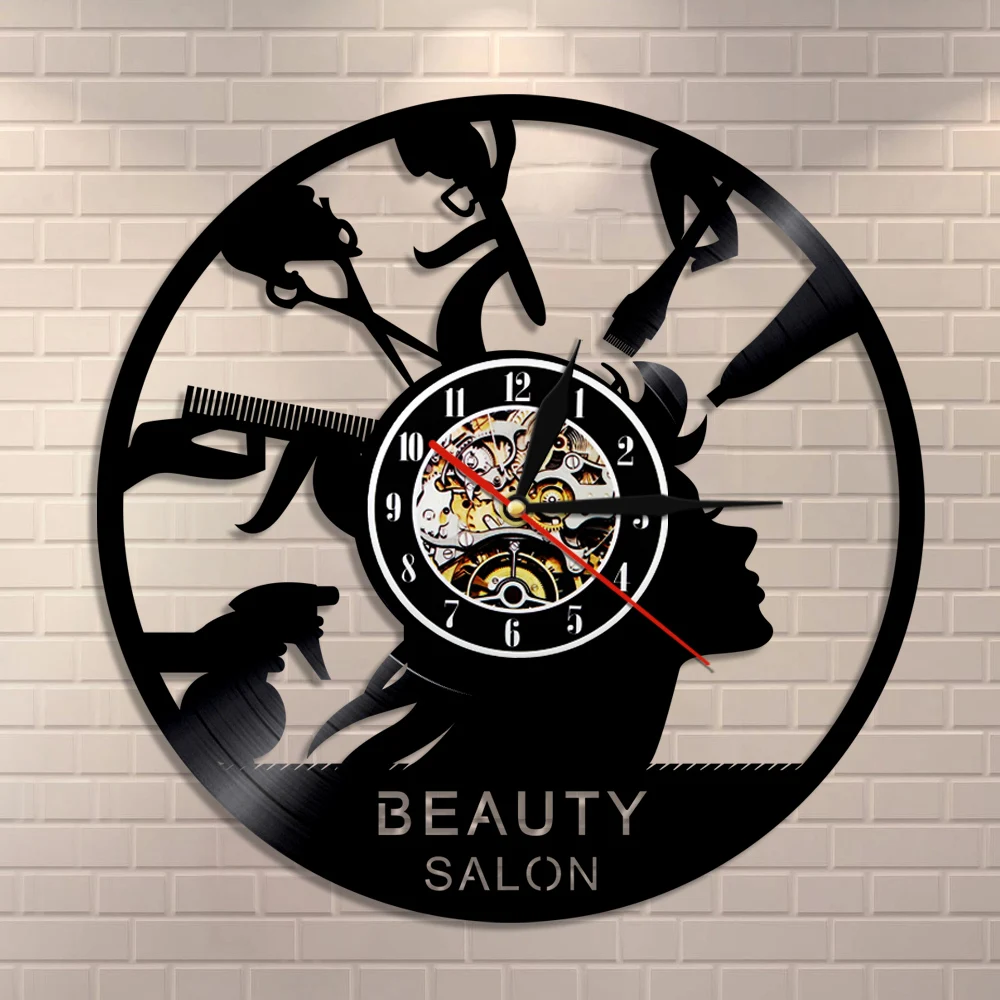 Салон красоты магазин Декор макияж настенные часы изготовленные из винила - Фото №1