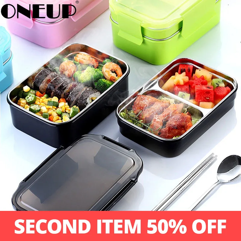 

ONEUP 304 Stainless Steel Lunch Box For Kid New Two-layers Bento Box For Student Food Container With Tableware Lunch Bag Kitchen