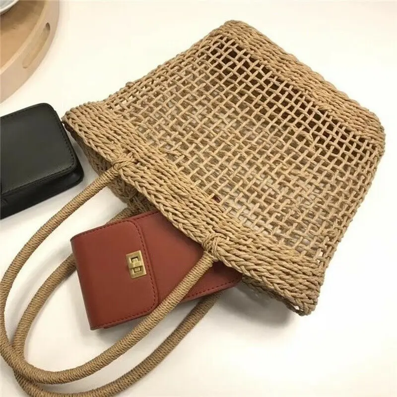 Ротанговая соломенная тканая сумка женская плетеная корзина Tote модная летняя пляжная большая сумочка