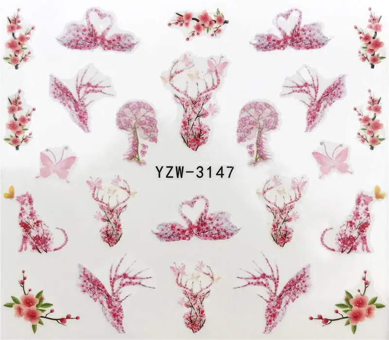 YZWLE 1 шт стикер для ногтей с животным серия водная наклейка животное цветок растение узор 3D маникюрный Стикер Украшение для ногтей