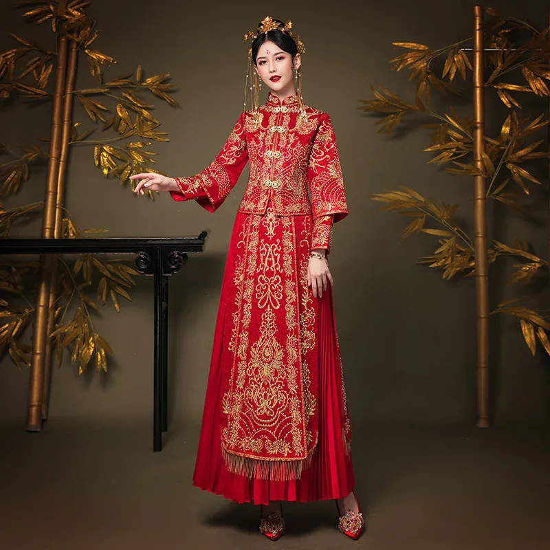 Size 6XL Modern Cheongsam Red Qipao Long Traditional Chinese Wedding Dress Oriental Style Dresses China Clothing Store