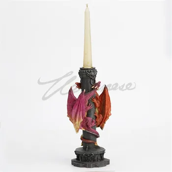 

European Double Dragon Pillar Art Sculpture Animal Figurine Art Dragon Candleholder Statue Resin Crafts Home Decoration R5106