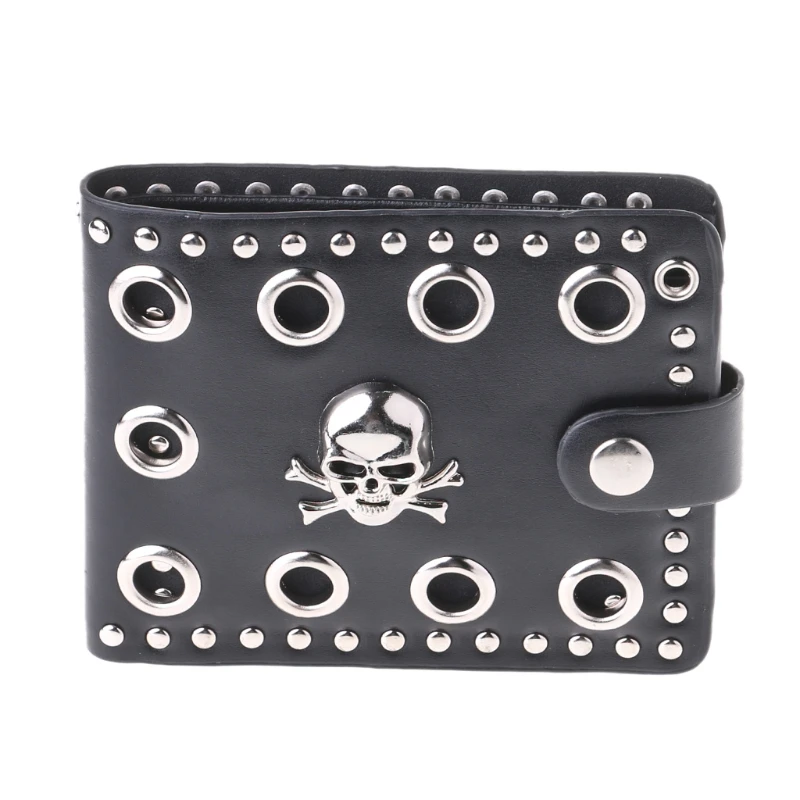 

Multi-function Leather Cool Punk Gothic Western Skull Clutch Purse Wallets With Chain For Men