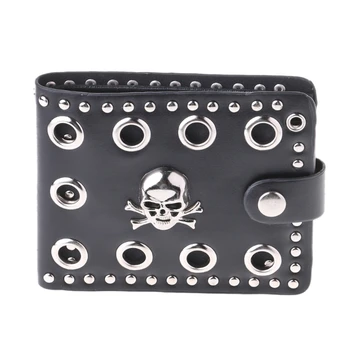 

Multi-function Leather Cool Punk Gothic Western Skull Clutch Purse Wallets With Chain For Men