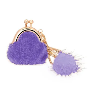 

Korean Rabbit Fur Ball Plush Car Key Chain Mini Bag Mobile Phone Bag Wallet Keychain