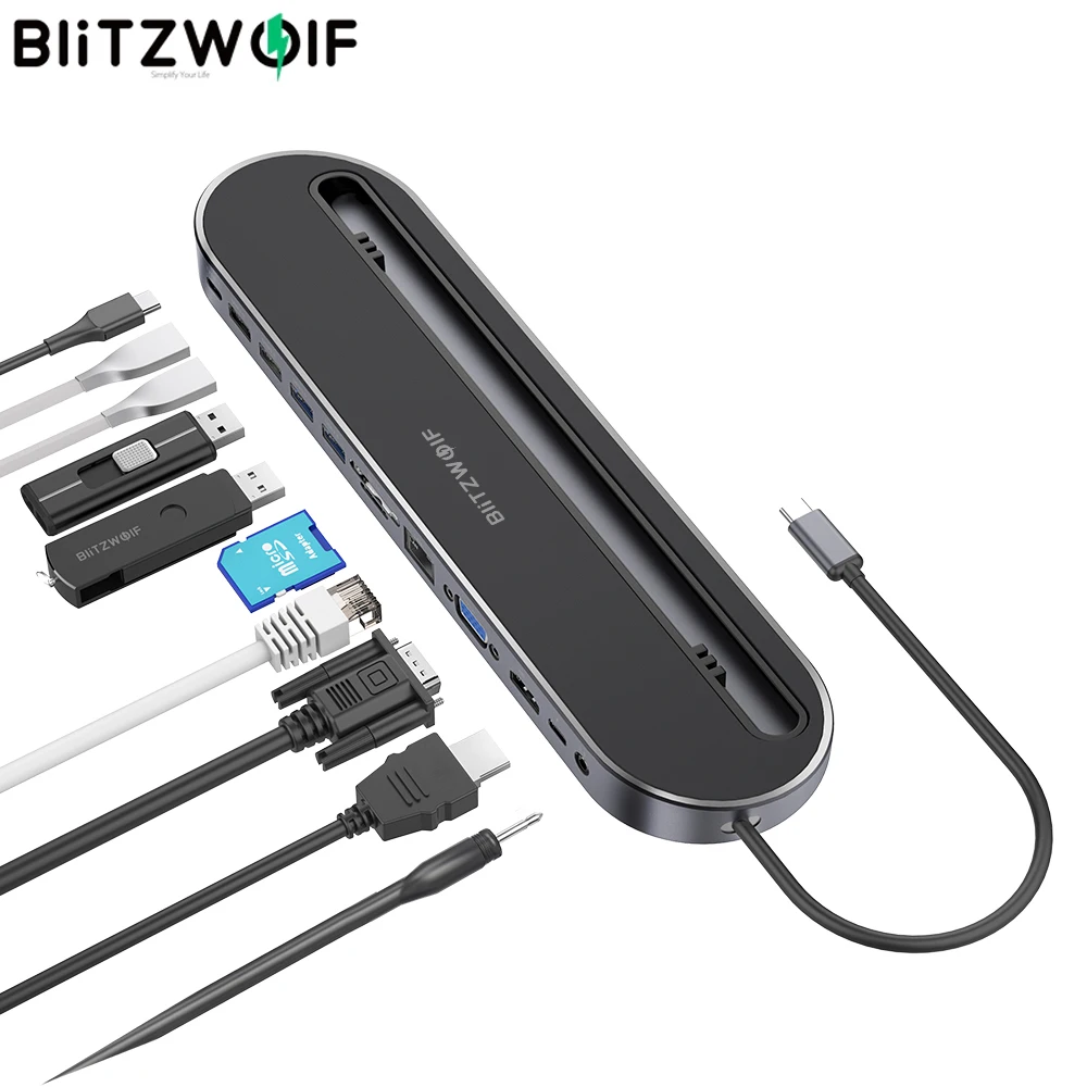 BlitzWolf 12-in-1 USB 3.0 Hub Type-c Docking Hub Station SD/TF RJ45 VGA HD DC3.5 Converter for iPhone for Huawei
