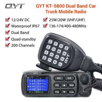 

QYT KT-5800 12/24V VHF UHF ANI DTMF Dual Band Quad-Standby Color Screen 25W Mini Car Ham Radio Mobile Transceiver for Truck