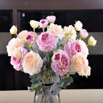 

7Pcs Fake Flocking Camellia (2 heads/piece) 18.9"Length Simulation Tea Rose for Wedding Home Decorative Artificial Flowers