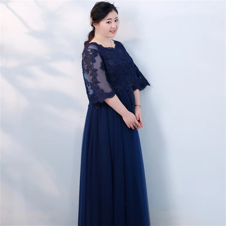 Длинные вечерние платья с кружевами длиной до пола Robe De Soiree размера плюс женские вечерние платья с круглым вырезом и цветами элегантное вечернее платье T110