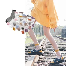 2020  Women's Spring Summer  Socks Breathable Transparent Mesh Short Socks Glass Silk Transparent Cute Dot Fashion Socks