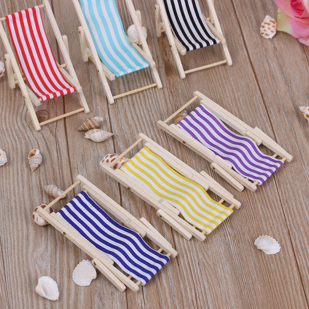 Wooden Striped Folding Dollhouse Beach Chair