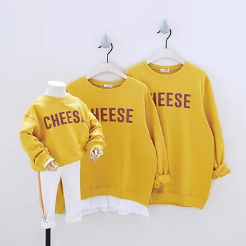 

100% Cotton Family Matching T-shirts Cheese Letter Print Sweatshirts Mommy and Me Clothes Mom and Daughter Dress Pajamas Outfits