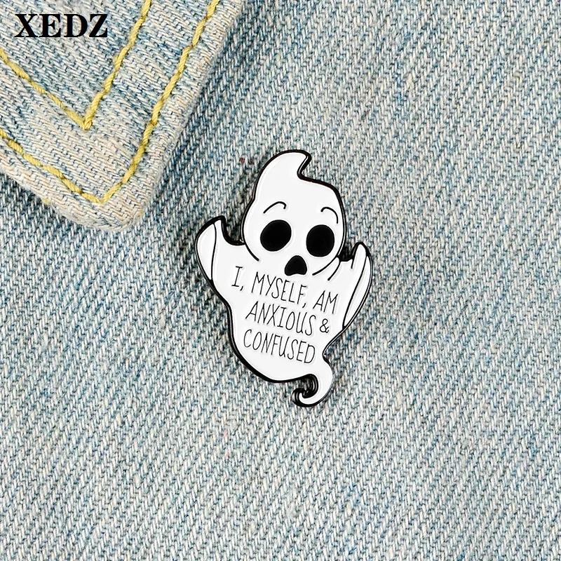 

XEDZ Anxious Ghost Metal Enamel Pin Ethereal Devil Jewelry Gothic Symbol Collection Shirt Punk Lapel Button Brooch Accessory