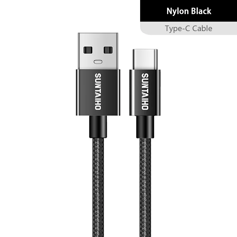 Black Suntaiho USB Type C кабель redmi note 7 шнур для зарядки для самсунг быстрой зарядки для samsung galaxy s9 s8 usb c cable data cord XiaoMi F1 mi6 Быстрая зарядка кабель редми нот 7 плетеный нейлоновый - Цвет: Black