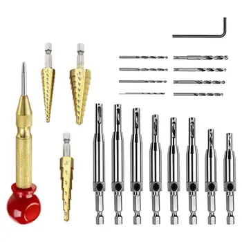 

21pcs Drill Bits Set For Woodworking Adjustable Door Window Automatic Center Punch High Speed Steel Hole Opening Hex Shank