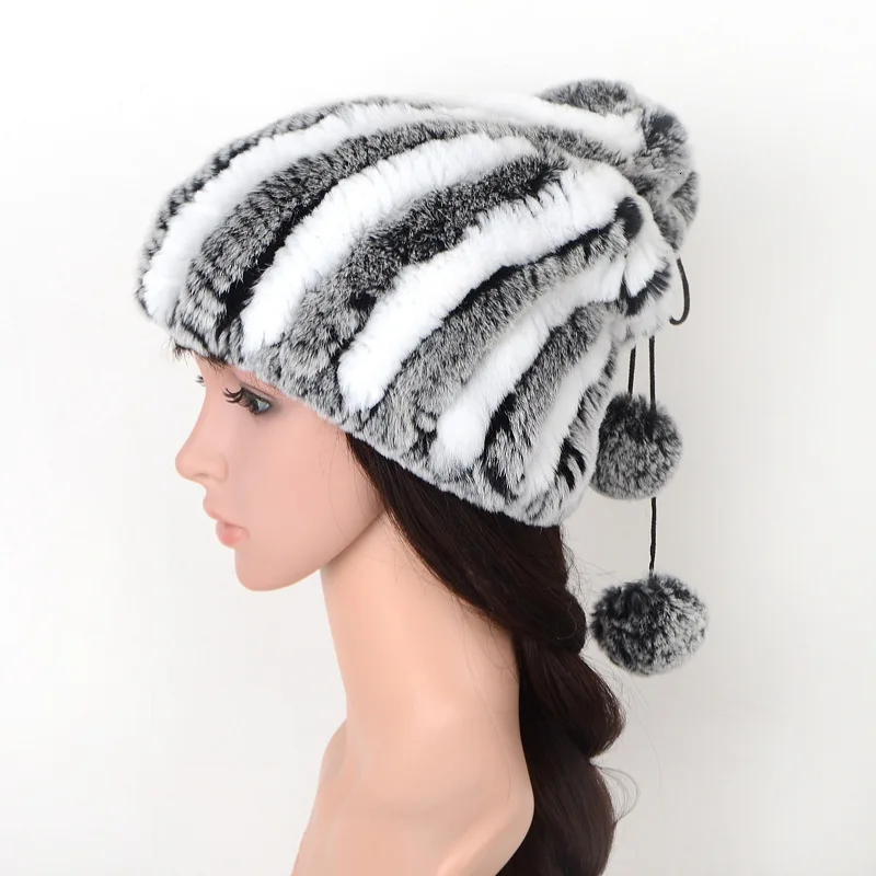 Frost Black White MH bailment зимняя модная новая вязаная шапка из натурального кроличьего меха, женская теплая плотная тканая шапка, женская шапка, Корейская версия - Цвет: Frost Black White