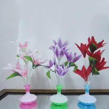 Светодиодный светильник из оптического волокна, Цветочная ваза с лилиями, ночник, украшение, красочный