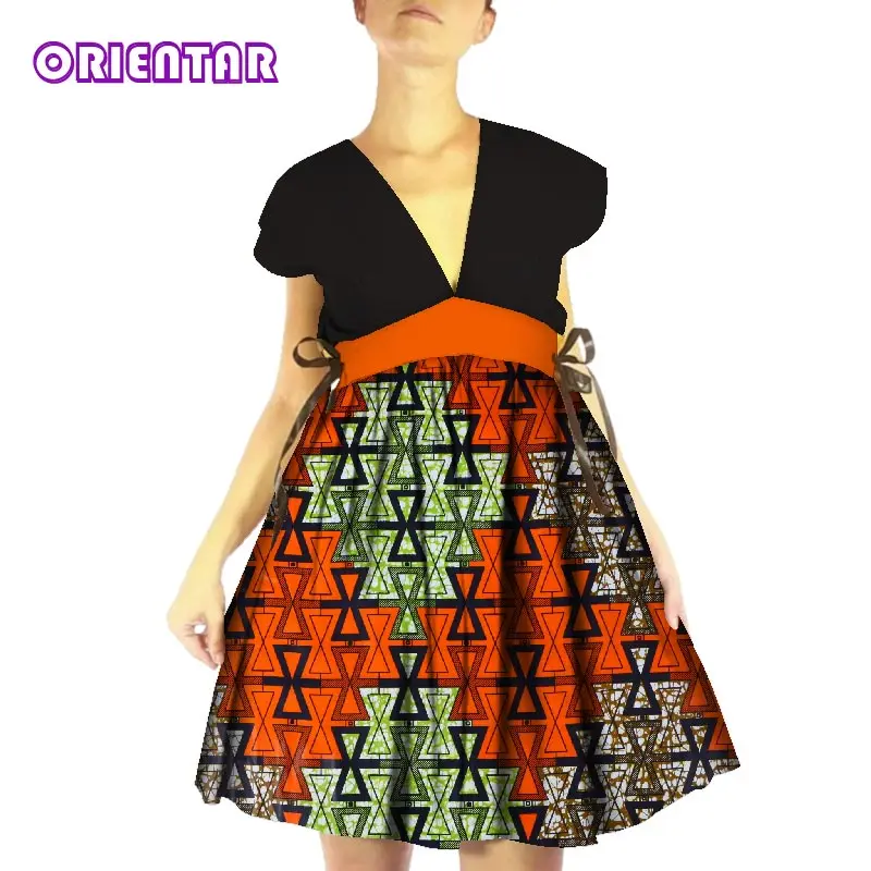1 Женское платье в африканском стиле, сексуальное, глубокий v-образный вырез, Африканский воск, принт, хлопок, Базен Riche, платье, модное, для девушек, для вечеринки, миди платья, WY3675 - Цвет: 1