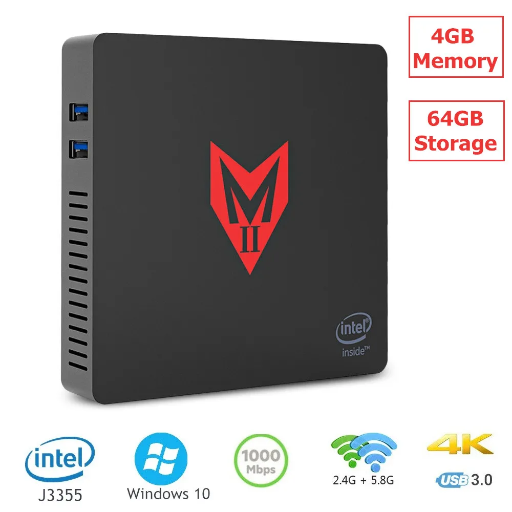 

MII-V Mini PC Intel Apollo Lake J3355 Windows 10 4GB RAM 64GB ROM VGA HDMI Dual-screen Display BT 4.0 1000Mbps USB 3.0 Dual WiFi