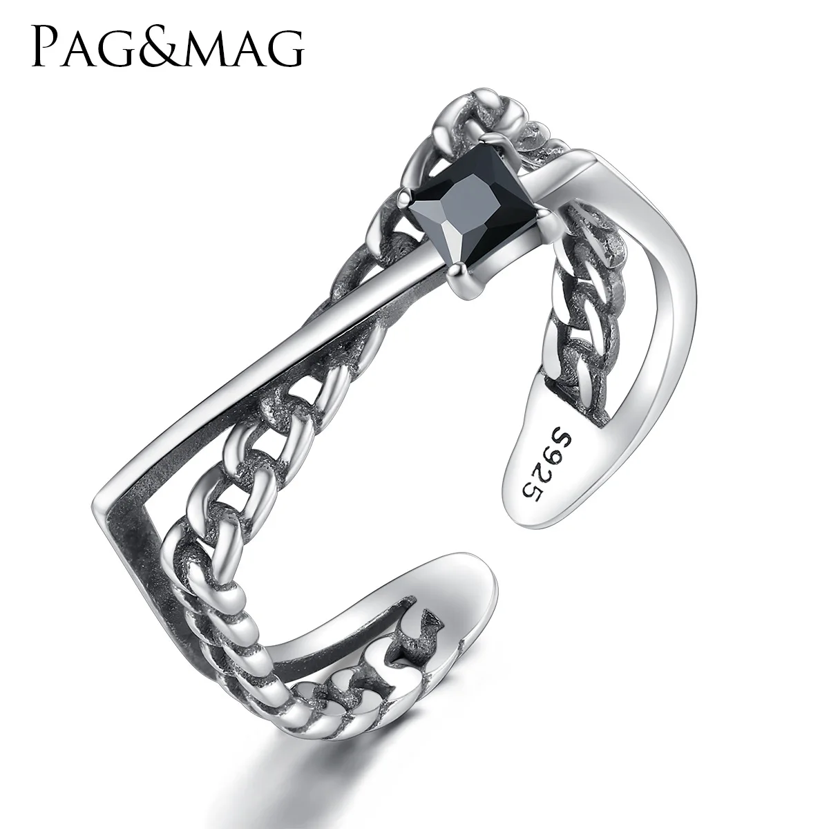 PAG& MAG корейская мода нерегулярные S925 тайский серебряный набор колец с черным AAA класса циркония