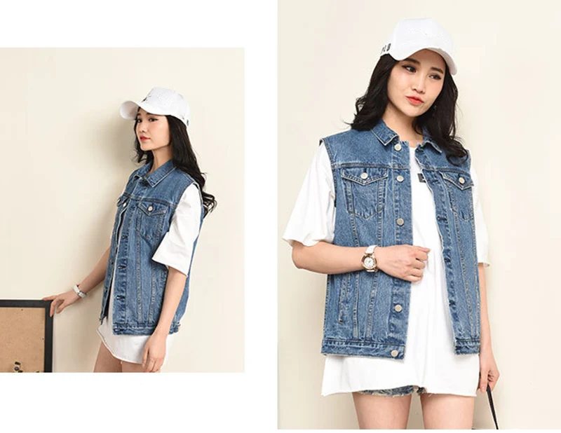 Autumn Large Size 6XL Casual Women's Denim Vest Short Sleeveless Turn-down Collar Ladies Vests New Slim Female Waist Vest