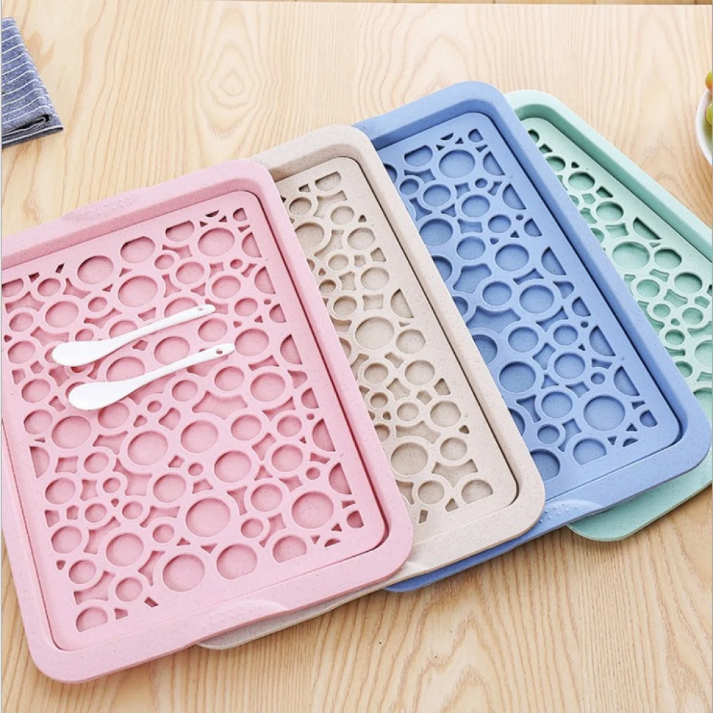 Creative Home Summer Drain Fruit Plate Living Room Cup Tray Tea Tray Double Plastic Cup Drain Plate Adjustable Kitchen Organizer