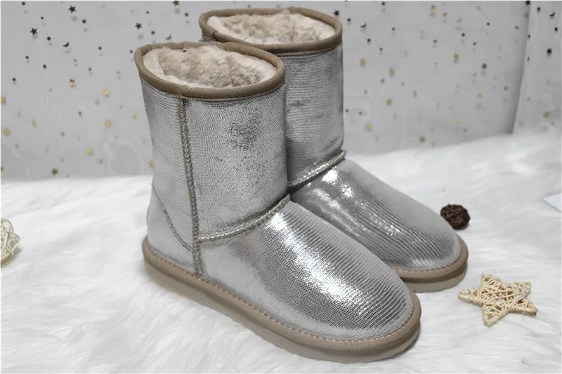 Shoes Women New Blue Slip On Boots Top Quality Women's Boots Cowhide Genuine Leather Woman Snow Boots Warm Shoes For Women