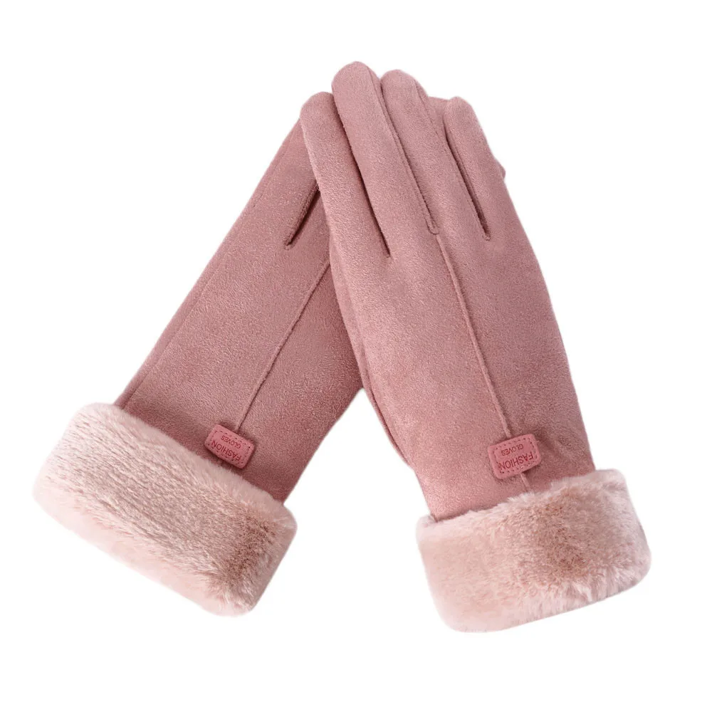 Новые женские осенне-зимние не перевернутые бархатные кашемировые теплые кружевные перчатки с пуховым шариком, женские хлопковые перчатки с сенсорным экраном# P30