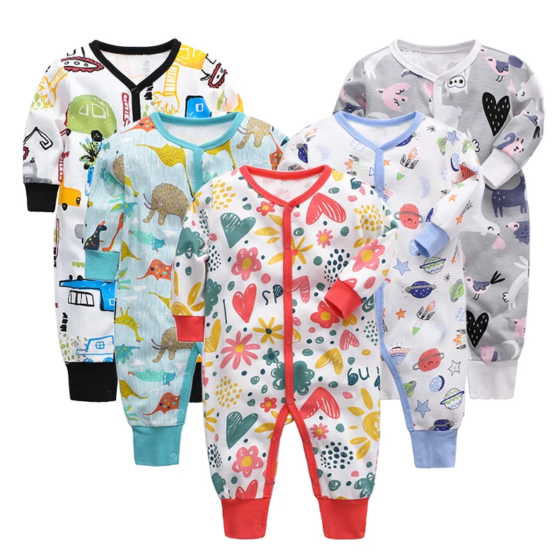 5pcs/set 0-12 Month Newborn Baby Girl Clothes Long Sleeve Footies Baby Boy Footies Jumpsuit Pajamas Winter