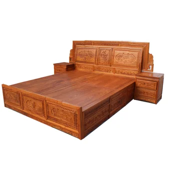 

Karois1 Mahogany Furniture Bed Solid Wood Double Bed Chinese Style African Rosewood Bed Storage High Box Storage