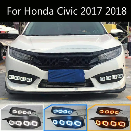 

Latest design Flowing Turn Yellow Signal Function 12V Car DRL LED Daytime Running Light Daylight For Honda Civic 2017 2018