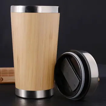 

450ML Stainless Steel+Natural Bamboo Mugs For Tea Coffee Juice Car Travel Portable Bamboo Car Cups Creative Couples Gifts