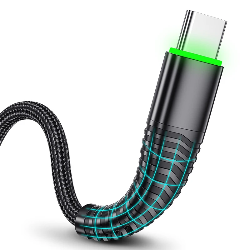 Кабель USB Type C со светодиодной подсветкой провод для быстрой зарядки 3 А Samsung S10 S9