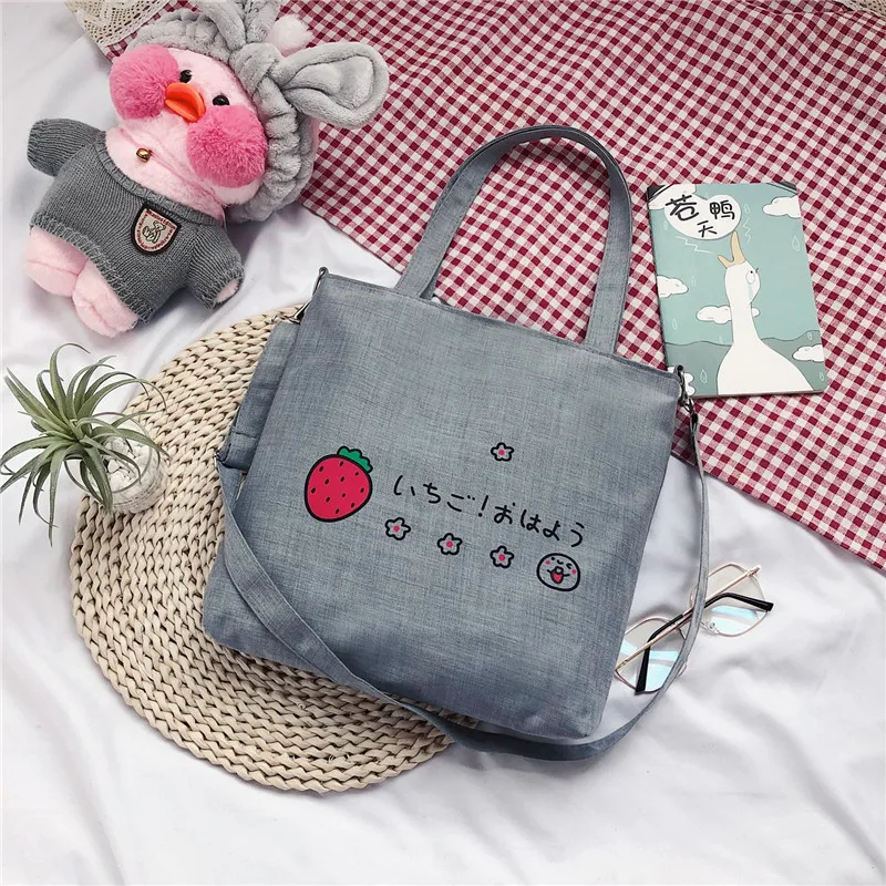 

Ougger Large Luxury Handbags Shoulder Bag Female Summer Gray Casual Preppy Style Fruit Bags with Cartoon Printing for School