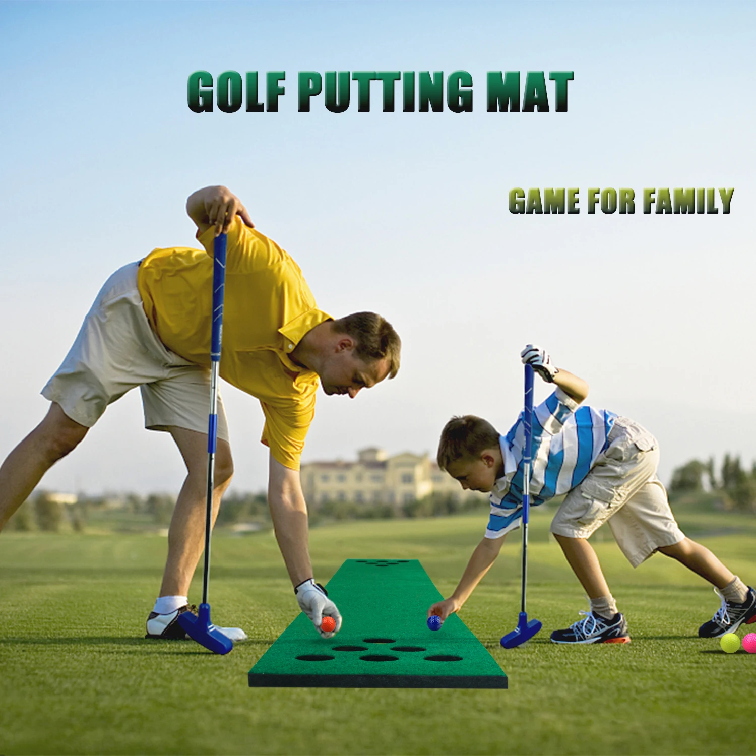 

KOFULL Golf Practice Putting Green Carpet Mat With 6 Mini Balls 2 Putters Children Family Game Toy Christmas Gift