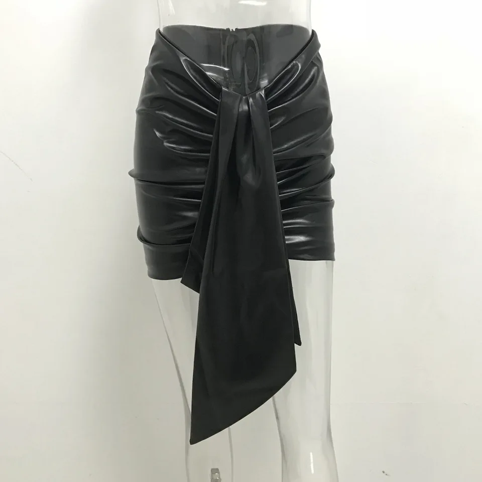 DEAT осень искусственная кожа черная сексуальная высокая талия тонкая короткая мини юбка для женщин MG260
