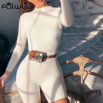 

FQLWL White Black Summer Romper Women Playsuit Short Ladies Jumpsuit Female Elastic Long Sleeve Sexy Bodycon Jumpsuit Women 2020