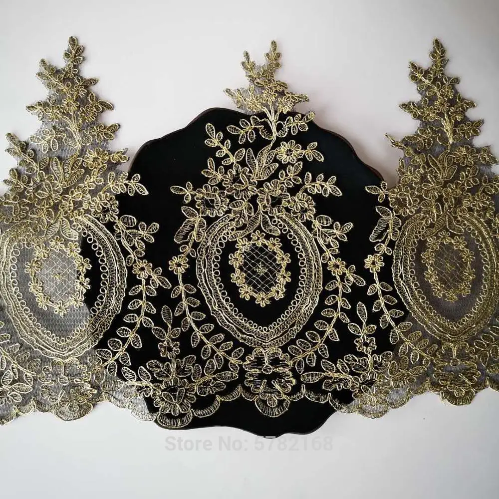 Light Gold Silver Mesh Lace Trim Embroidery Lace Fabric 1Yard/30cm
