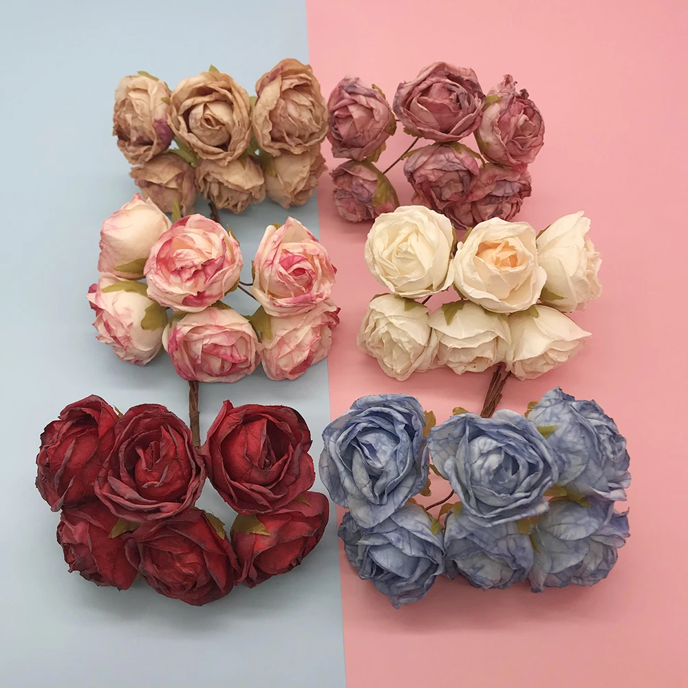 6 stücke 3cm Seide Handgemachte Rose Künstliche Blumen Für Hochzeit Party Home Box Dekoration DIY Ehe Rosa Corsage Girlande liefert – Detail 1