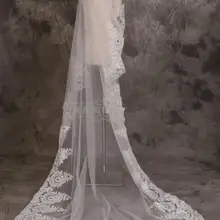 Новые 3 М длинные цвета слоновой кости, размеры для возраста от 1, верхний край декорирован кружевом с бисером свадебная фата без гребень