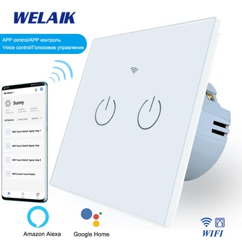 

WELAIK1 EU WIFI Smart-Life Curtain Blind 1Gang1Way Switch Crystal Glass Panel Tuya-Touch Switch European Switch A1921CLCW-WIFI