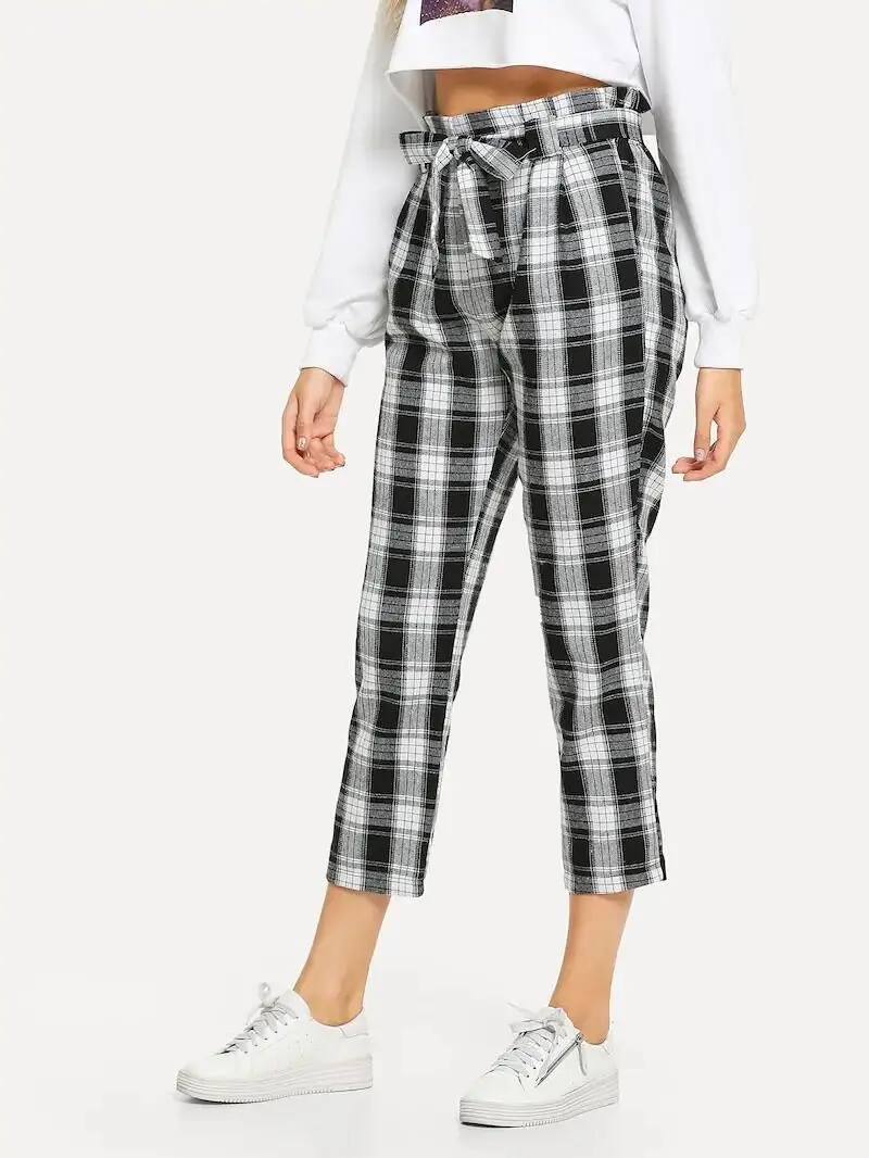 Европа и Америка AliExpress новый стиль Slim Fit плед Повседневные Брюки Для Женщин